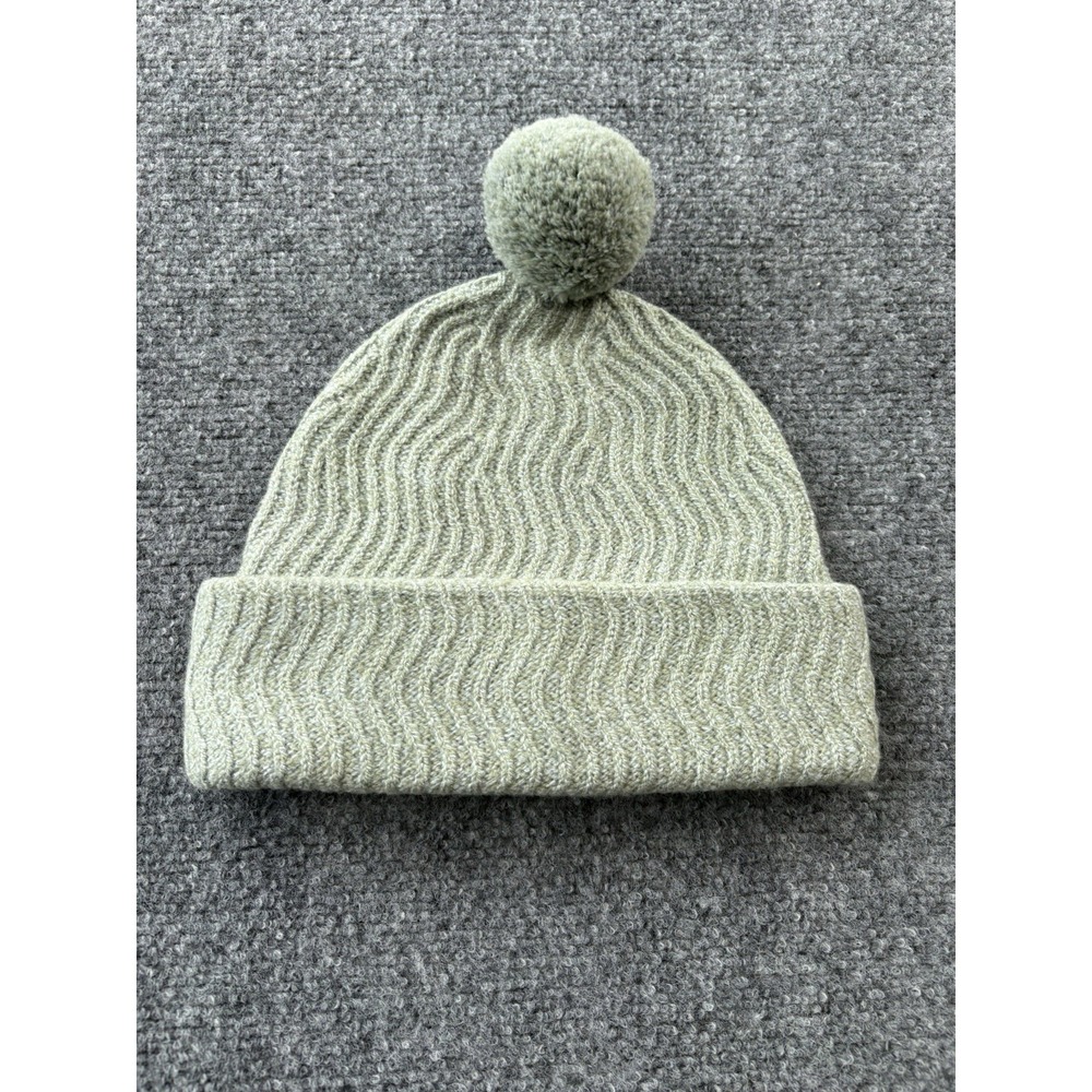 Allbirds 100% Merino Wool Knit Cuff Pom Pom Beanie Hat Green One Size Unisex